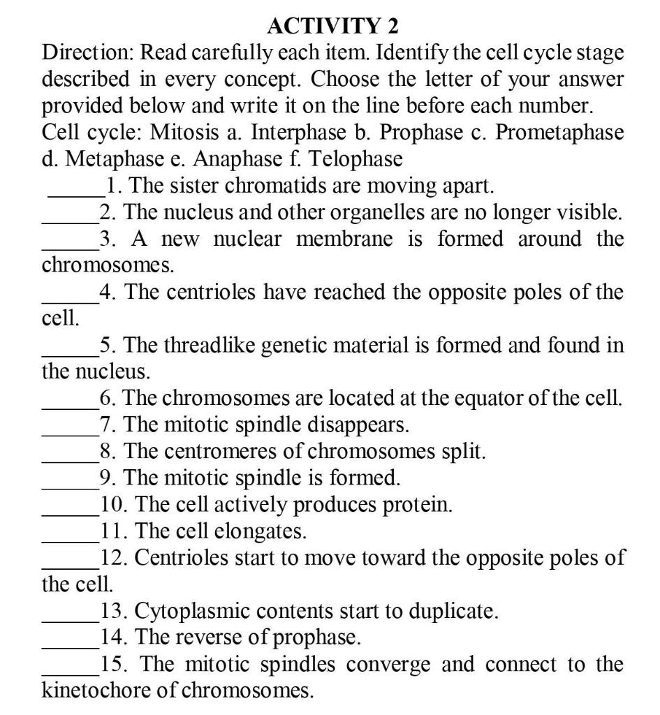 Solved ACTIVITY 2 Direction: Read carefully each item. | Chegg.com