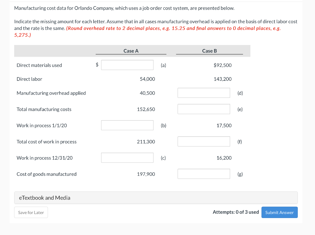 Solved Manufacturing cost data for Orlando Company, which