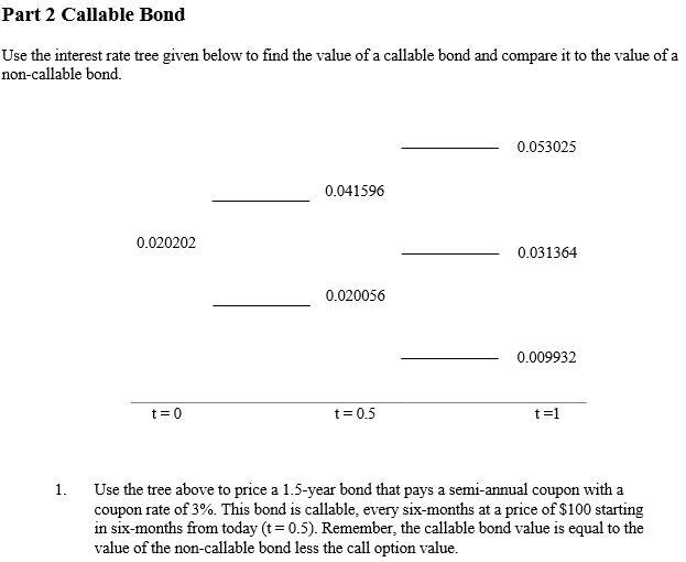Part 2 Callable Bond Use the interest rate tree given | Chegg.com