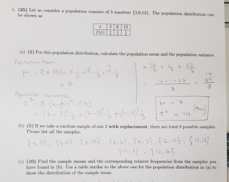 Solved 1. (25) Let us consider a population consists of 3 | Chegg.com
