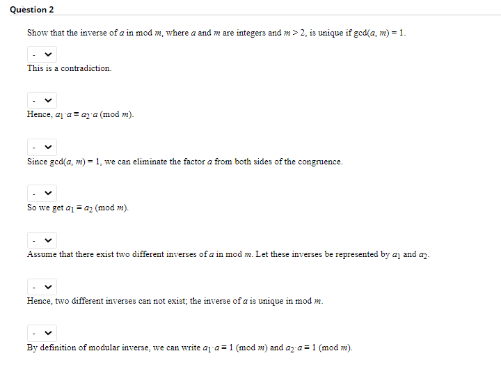 Solved destion 2 Show that the inverse of a in mod m, where | Chegg.com