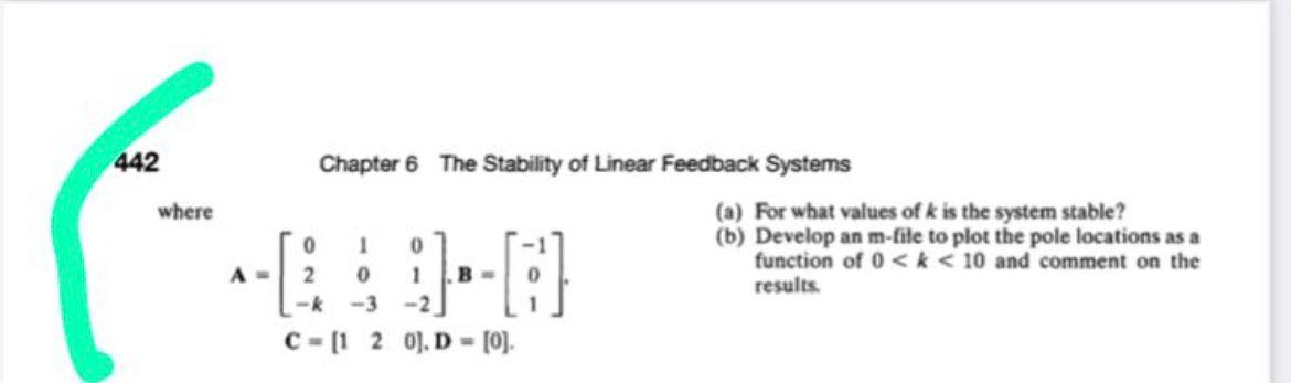 Solved 442 Where Chapter 6 The Stability Of Linear Feedback | Chegg.com