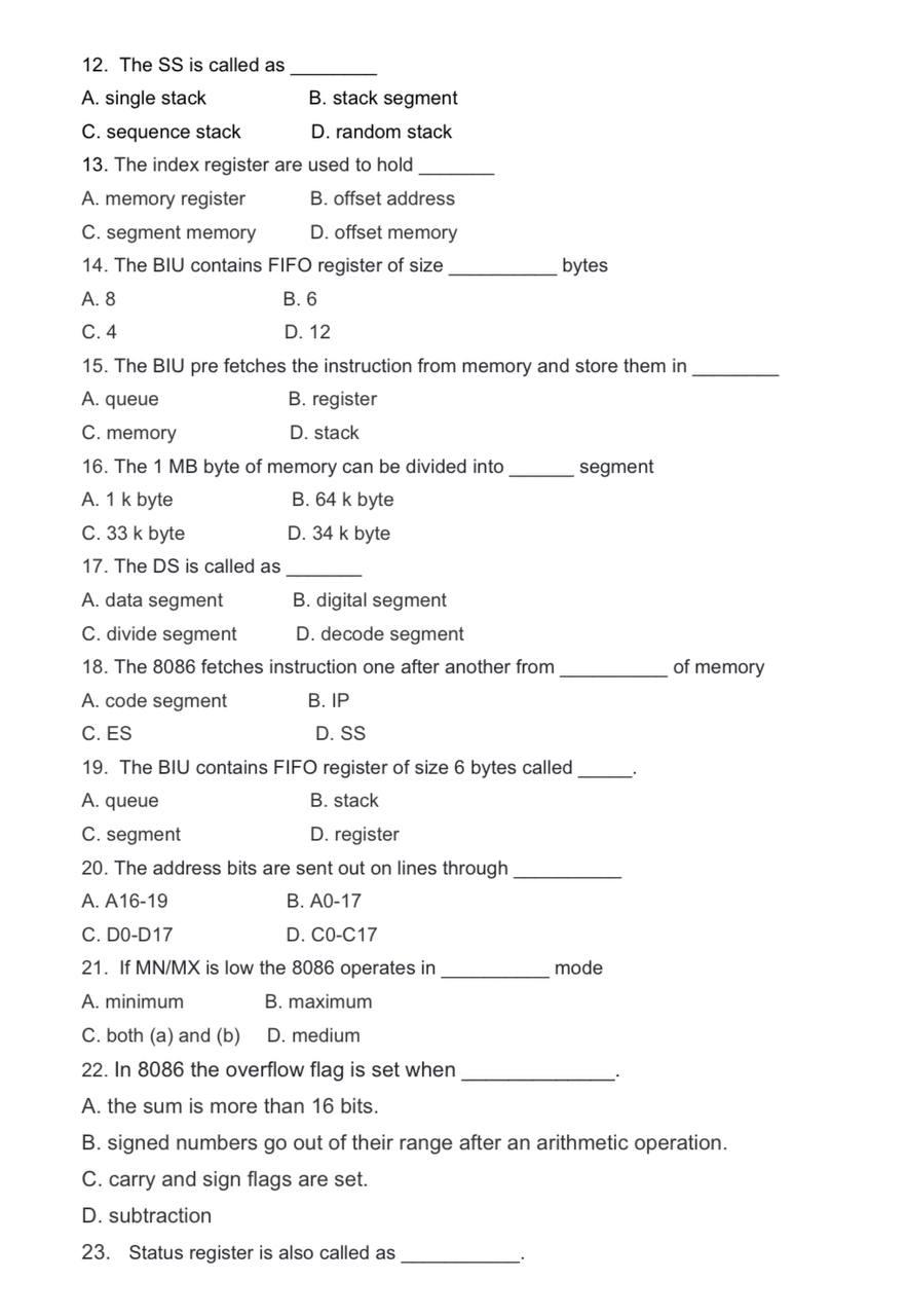 Solved 12. The SS Is Called As A. Single Stack B. Stack | Chegg.com