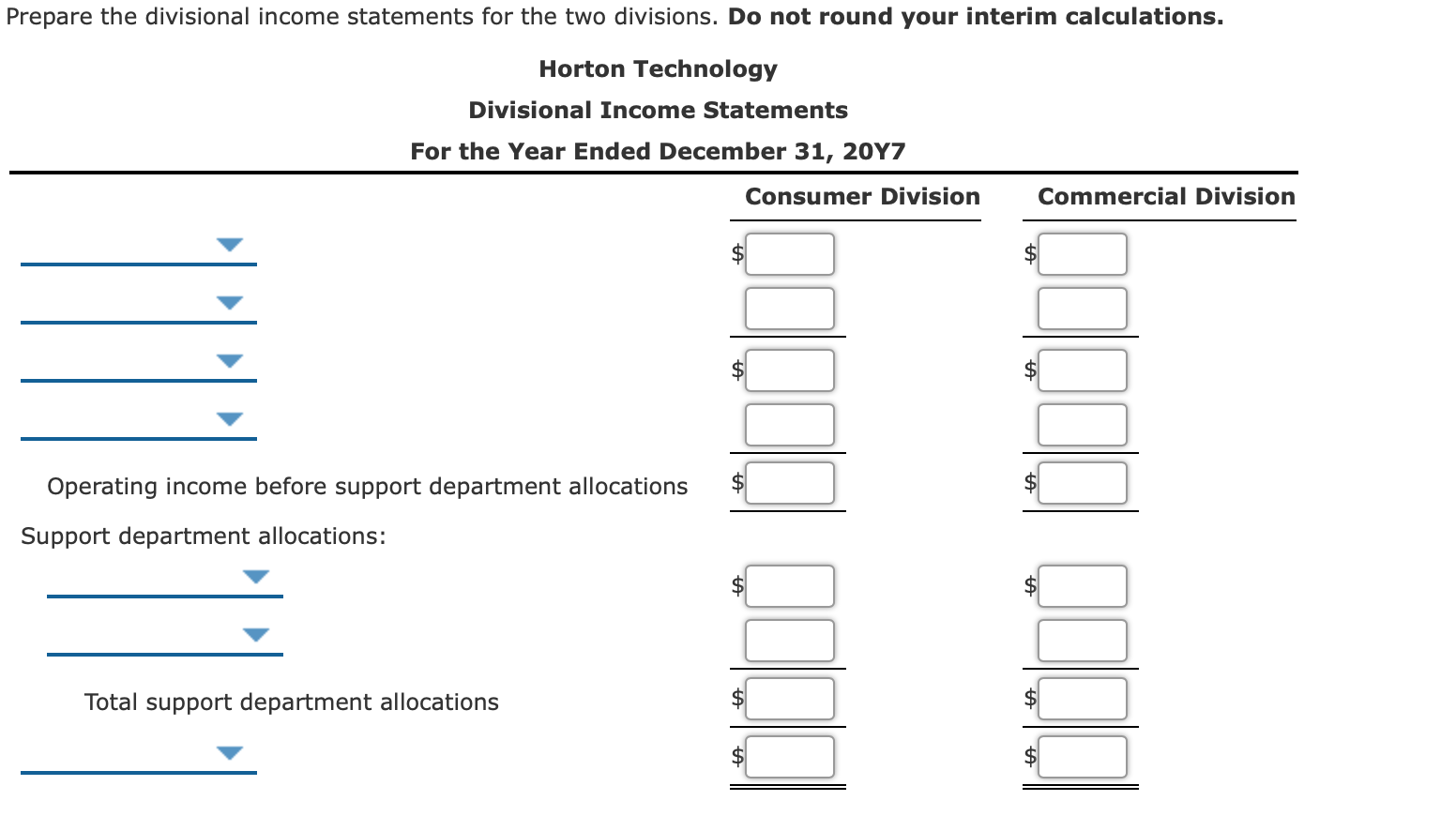 Solved Divisional Income Statements with Support Department | Chegg.com