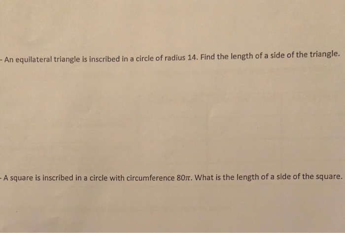 side length of equilateral triangle inscribed in a circle