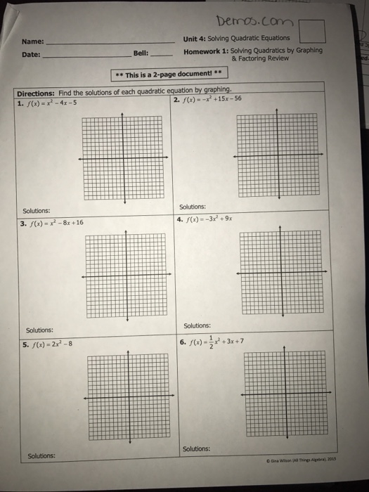unit 4 solving quadratic equations homework 9 answer key