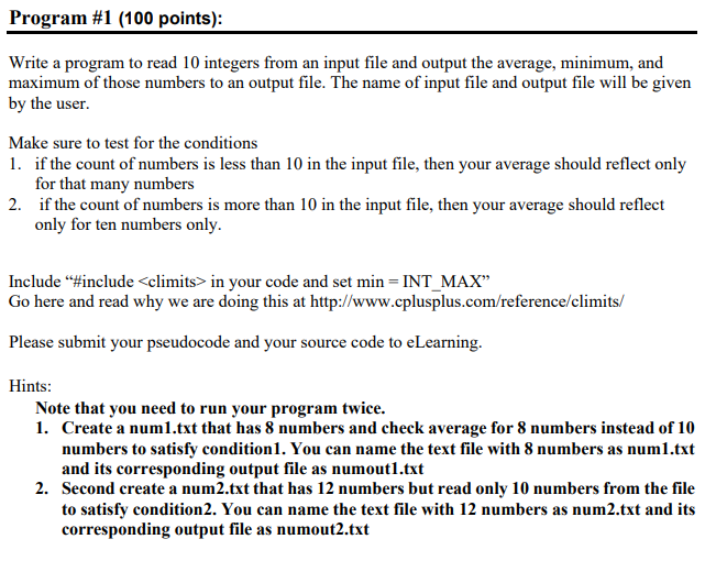 Solved Program #1 (100 points): Write a program to read 10 | Chegg.com