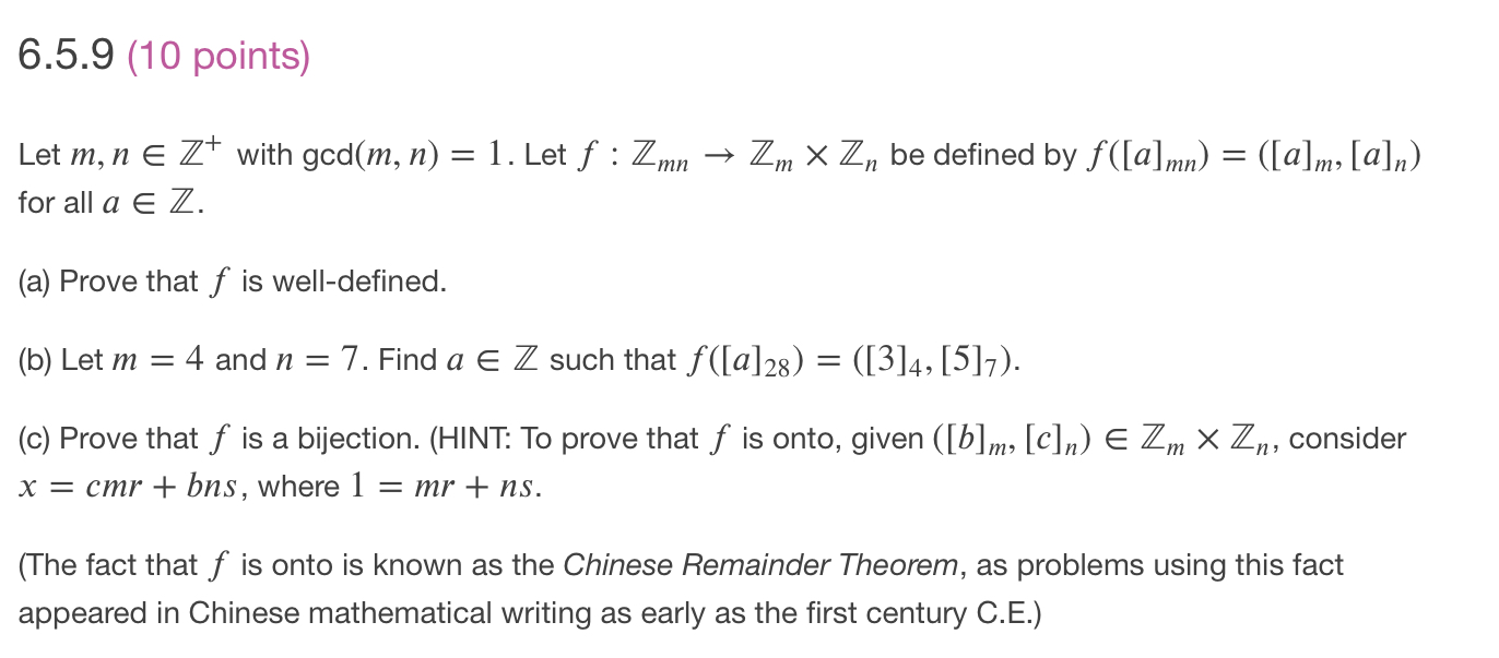 Solved 6 5 9 10 Points Let M N E Zt With Gcd M N 1 Chegg Com