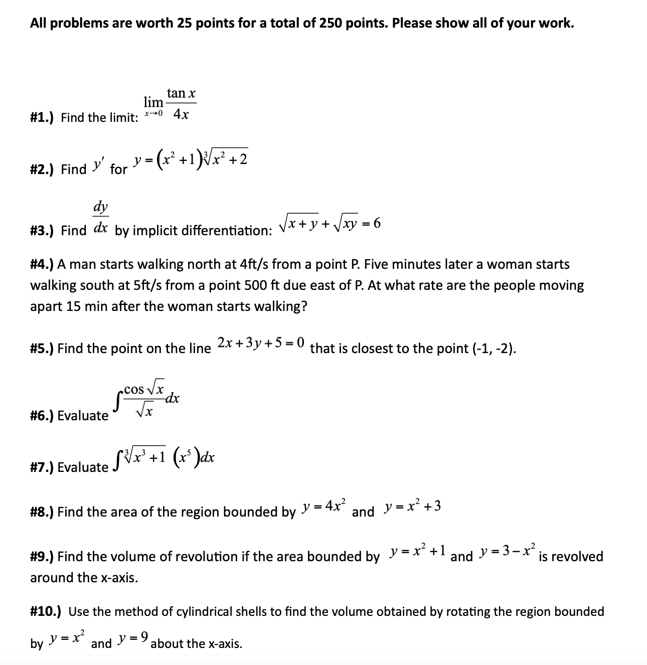 Solved All Problems Are Worth 25 Points For A Total Of 250