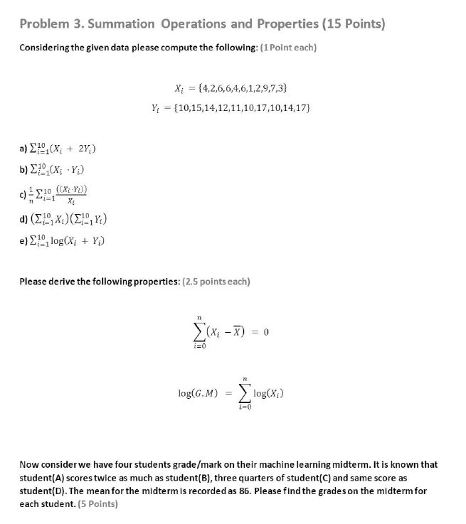 Solved Problem 3. Summation Operations and Properties (15 | Chegg.com