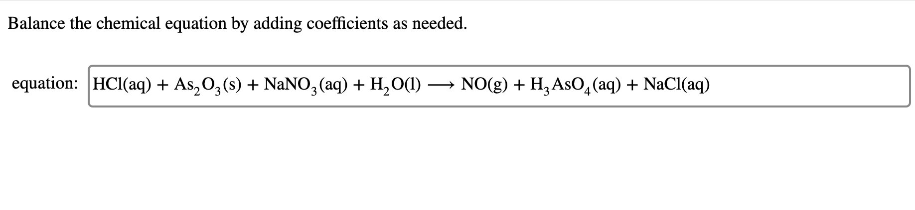 Solved Balance the chemical equation by adding coefficients | Chegg.com