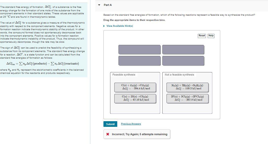 Solved Part A Based On The Standard Free Energies Of | Chegg.com