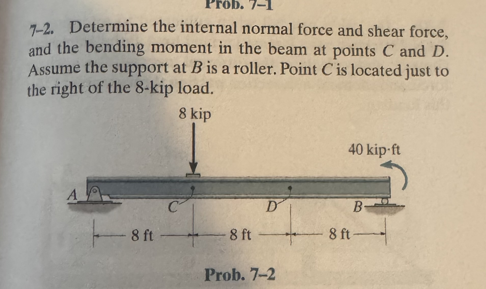 Solved 7-2. Determine the internal normal force and shear | Chegg.com