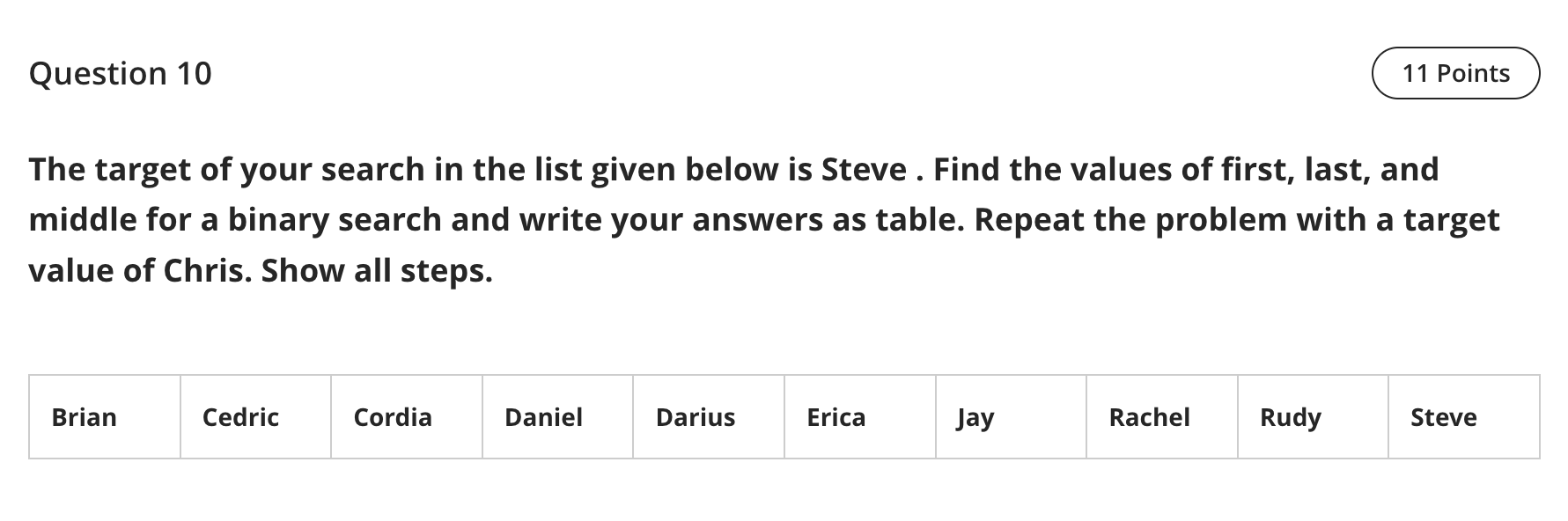 Solved The target of your search in the list given below is | Chegg.com