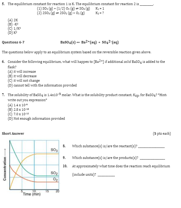 Solved 5. The equilibrium constant for reaction 1 is K. The | Chegg.com