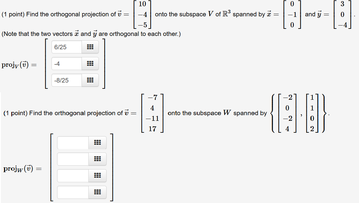 Solved 1 And Y 10 1 Point Find The Orthogonal Proj Chegg Com