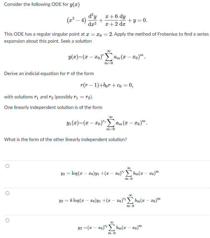 Solved Consider the following ODE for y(x) dy 2 + 6 dy (x² – | Chegg.com