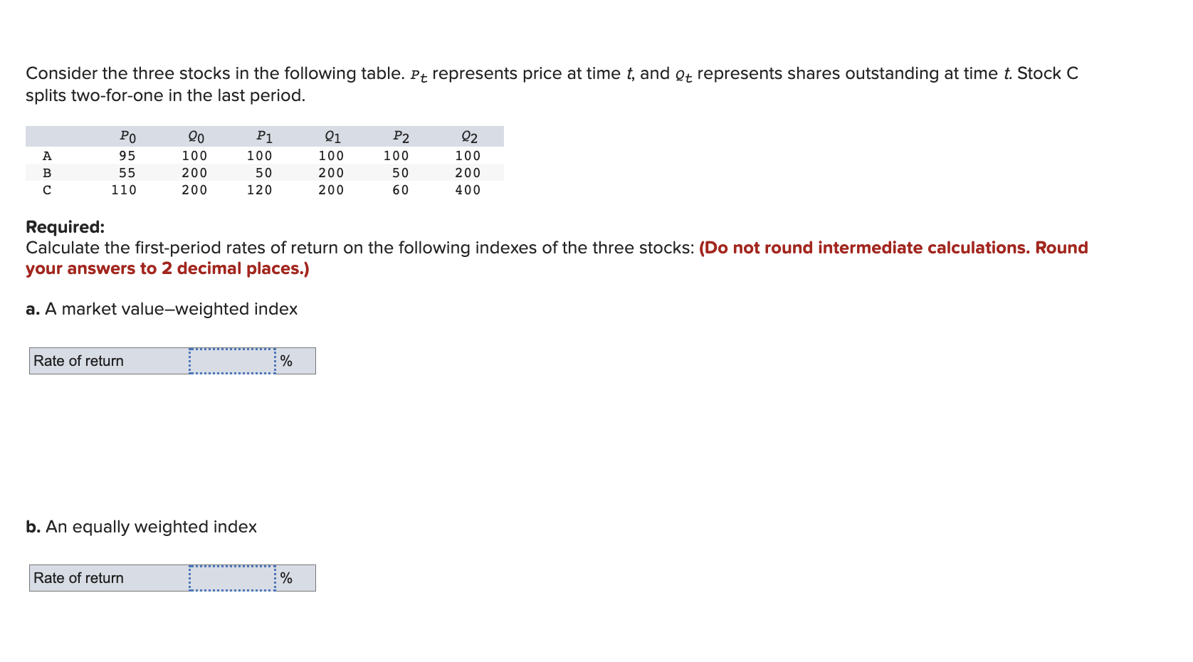 Solved Consider the three stocks in the following table. Pt | Chegg.com