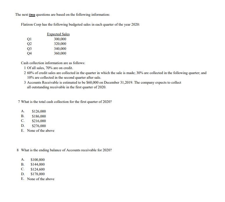 Solved The next two questions are based on the following | Chegg.com