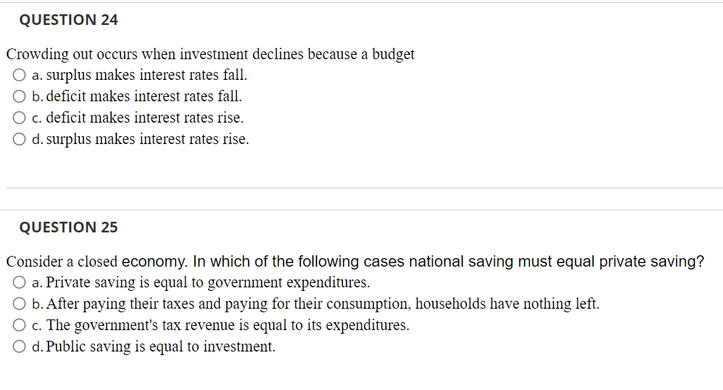 Solved Crowding Out Occurs When Investment Declines Because | Chegg.com