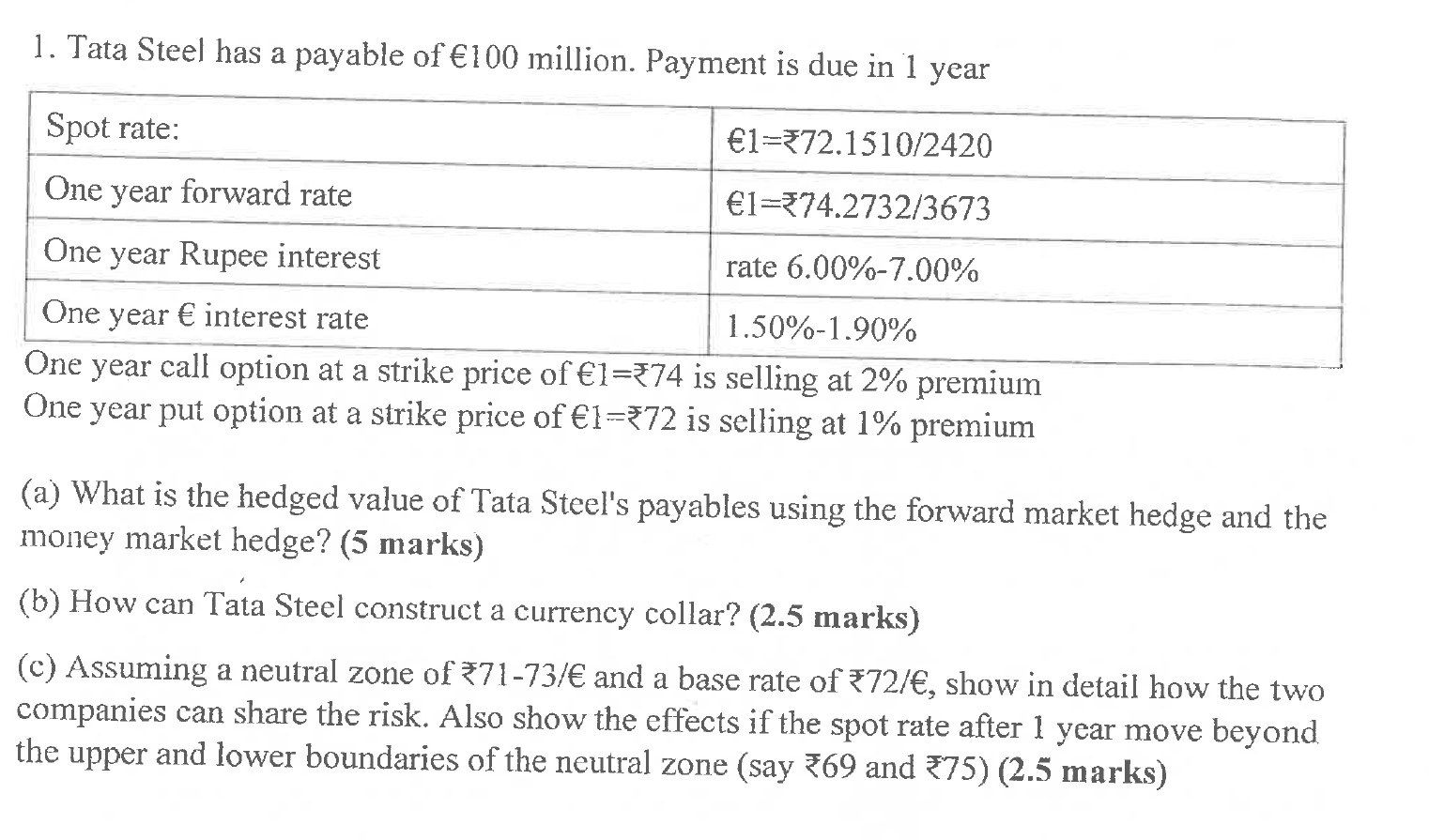 1. Tata Steel has a payable of €100 million. Payment