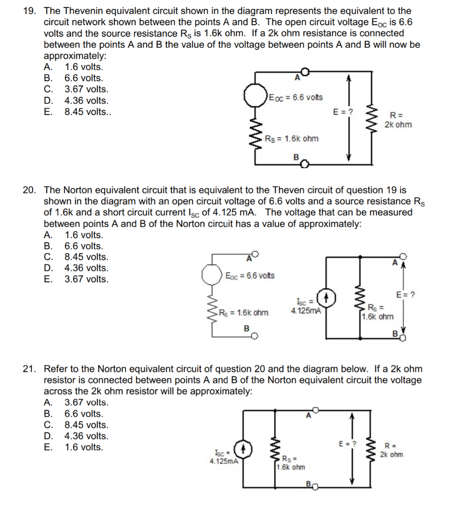 Solved 19. The Thevenin equivalent circuit shown in the | Chegg.com