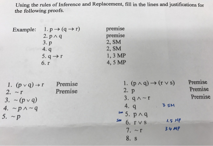 Solved Using The Rules Of Inference And Replacement Fill In