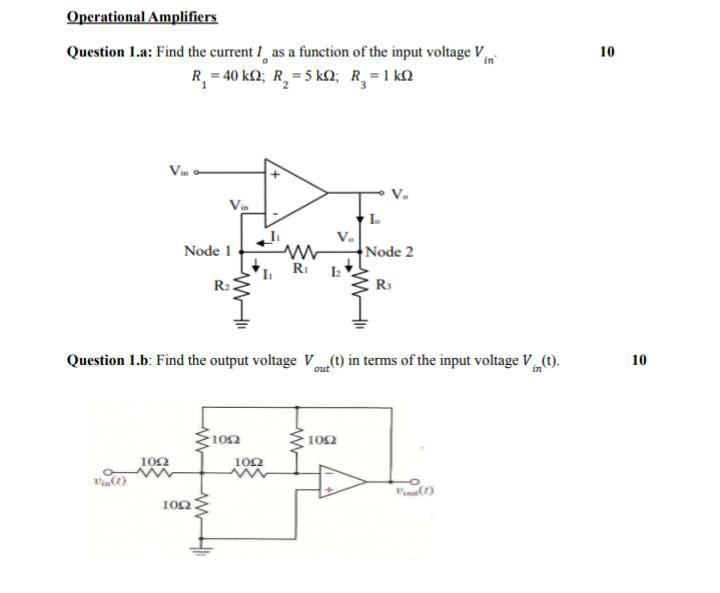 Solved Operational Amplifiers 10 Question 1.a: Find The | Chegg.com