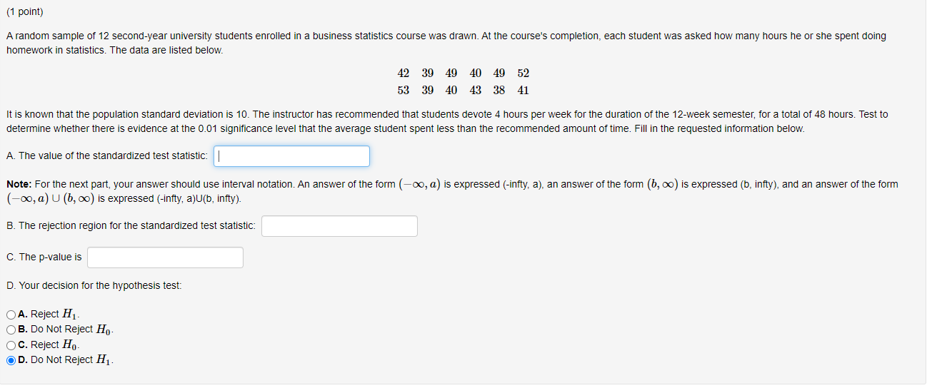 Solved (1 Point) Homework In Statistics. The Data Are Listed | Chegg.com