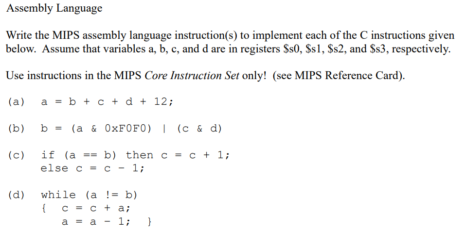 Solved Assembly Language Write The MIPS Assembly Language | Chegg.com