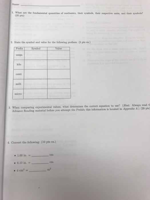 Solved Name 1. What are the fundamental quantities of