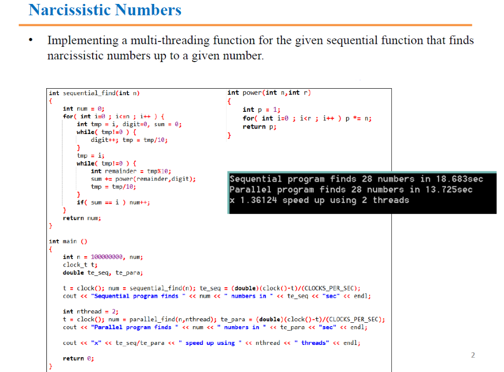 Solved Narcissistic Numbers Implementing a multi-threading | Chegg.com