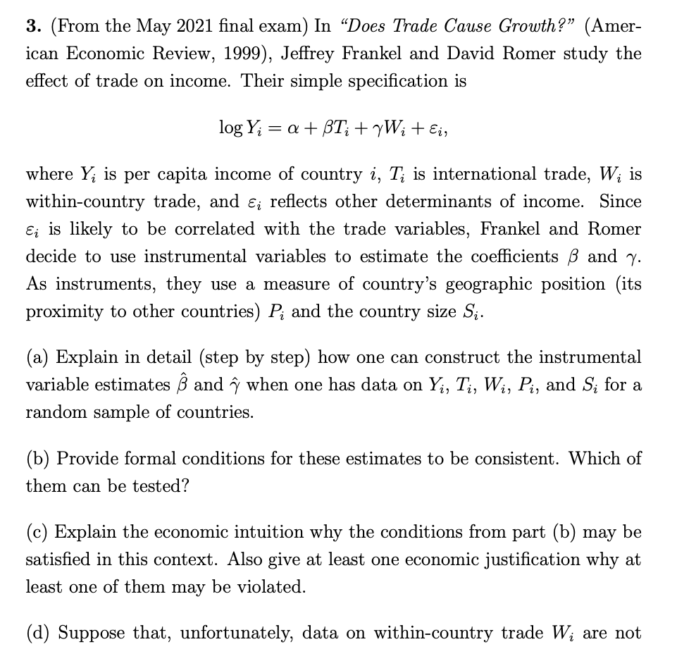 3. (From The May 2021 Final Exam) In “Does Trade | Chegg.com