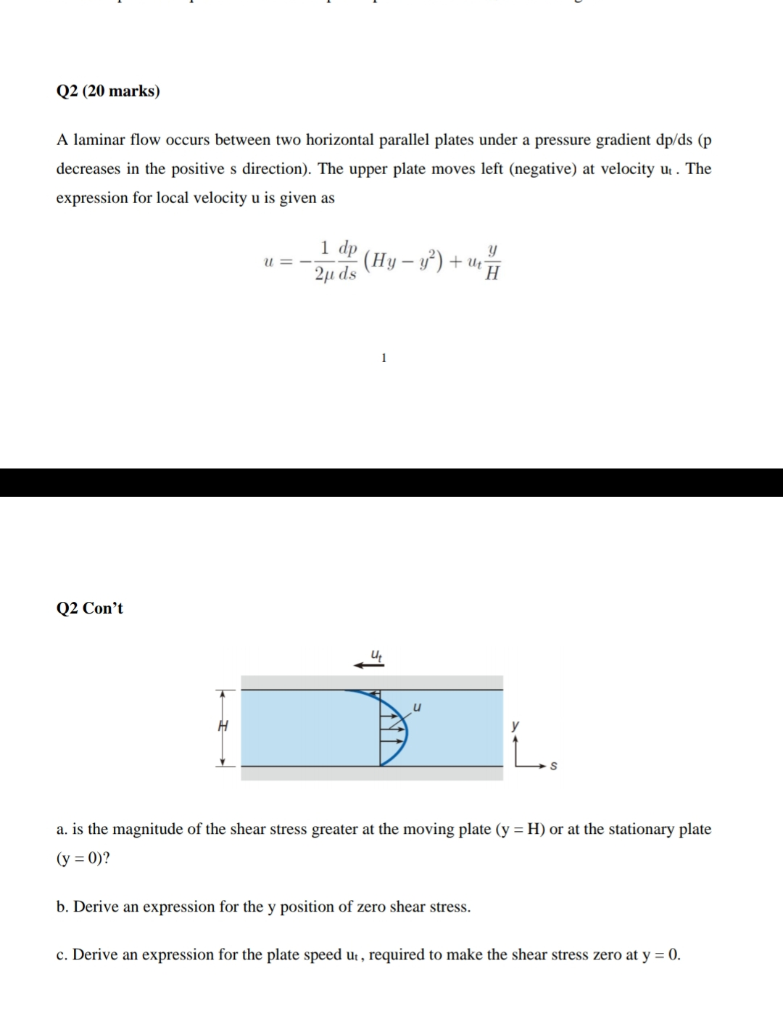 Solved Q2 (20 marks) A laminar flow occurs between two | Chegg.com
