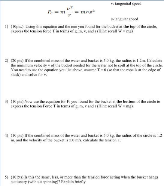 Solved V Tangential Speed V2 Fc M Mrw2 O Angular Spee Chegg Com