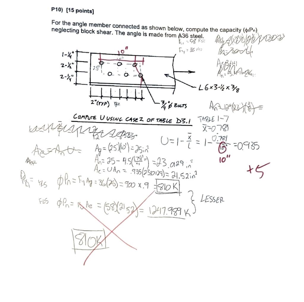 Solved For the angle member connected as shown below, | Chegg.com