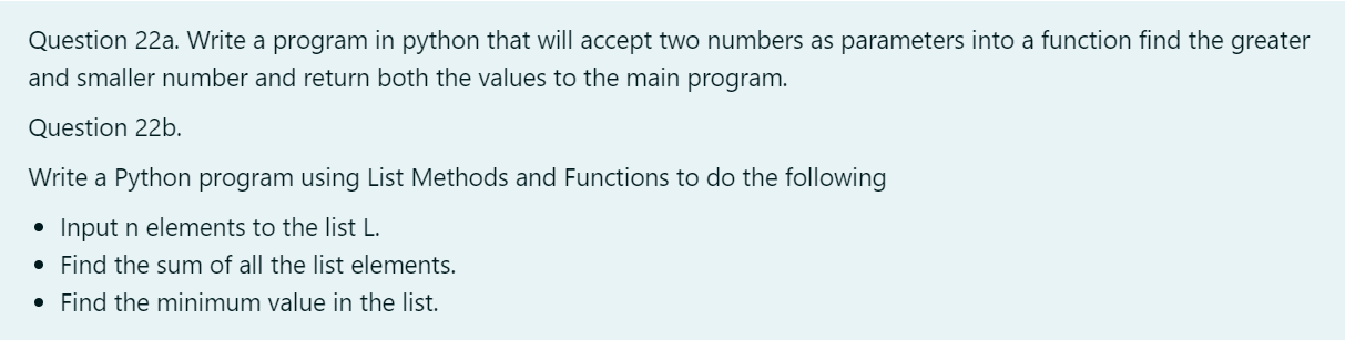 Solved Question 22a. Write a program in python that will | Chegg.com