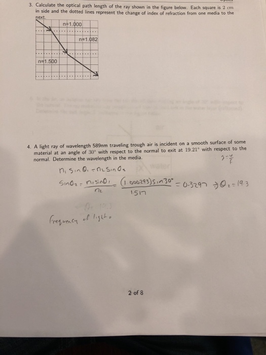 Solved 3. Calculate the optical path length of the ray shown | Chegg.com