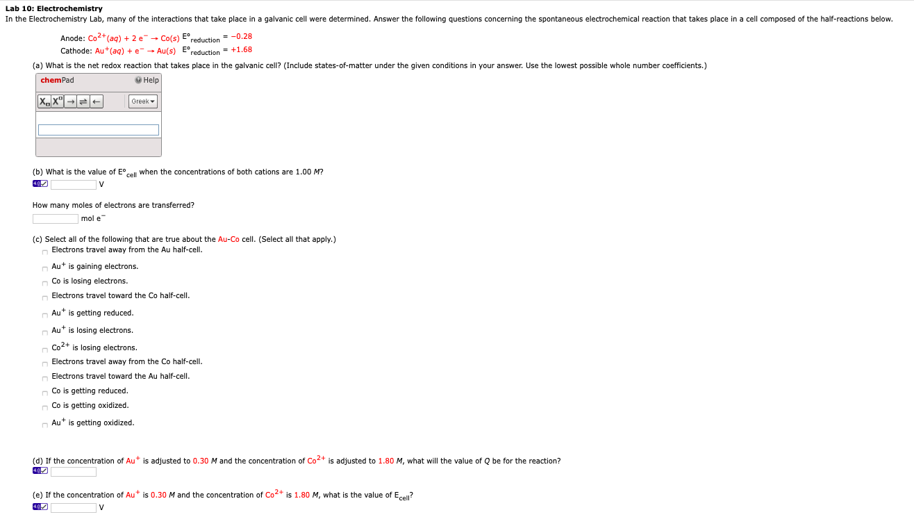 Solved Lab 10 Electrochemistry In the Electrochemistry Lab,