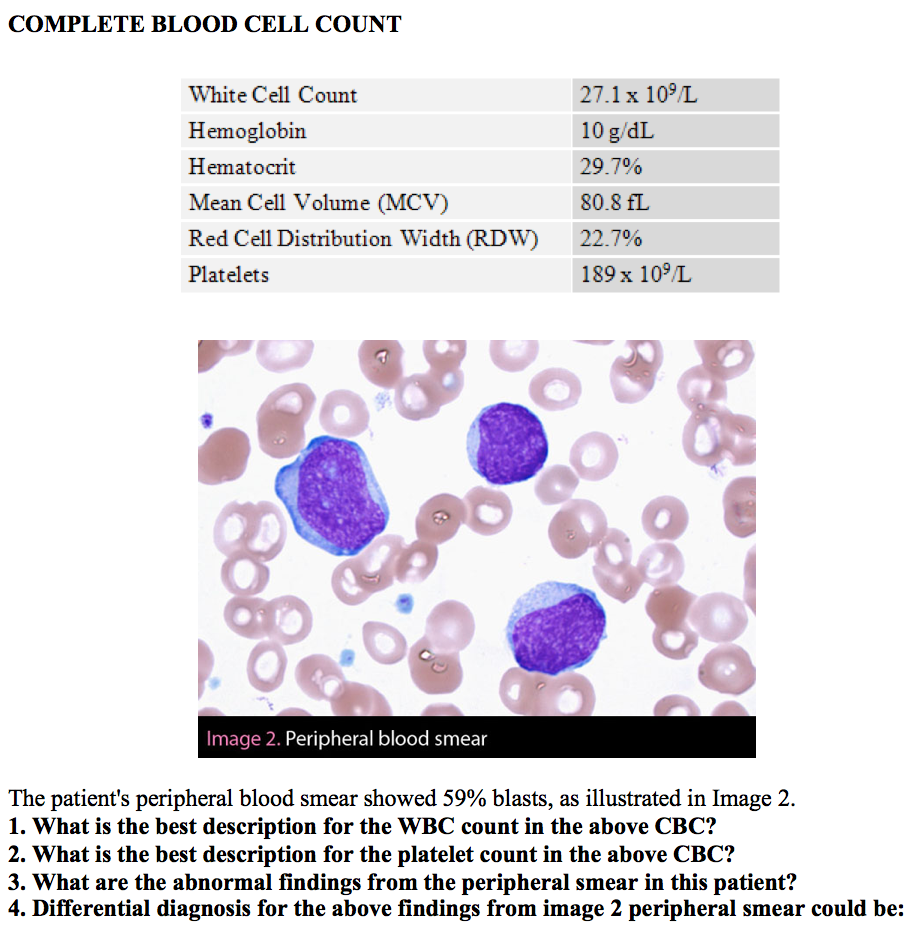 Solved COMPLETE BLOOD CELL COUNT White Cell Count Hemoglobin | Chegg.com