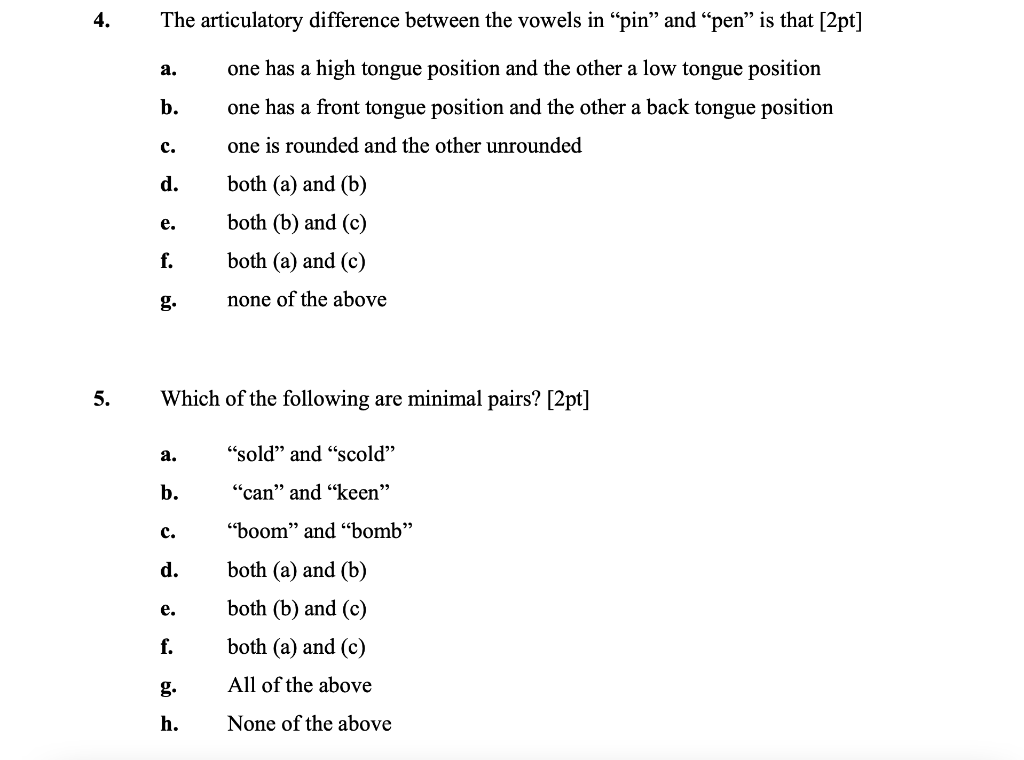 Solved 4. The articulatory difference between the vowels in | Chegg.com