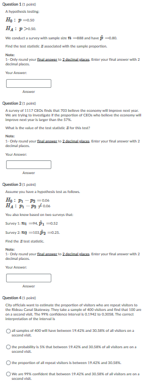 Solved Question 1 1 Poin A Hypothesis Testing H P As0 H Chegg Com
