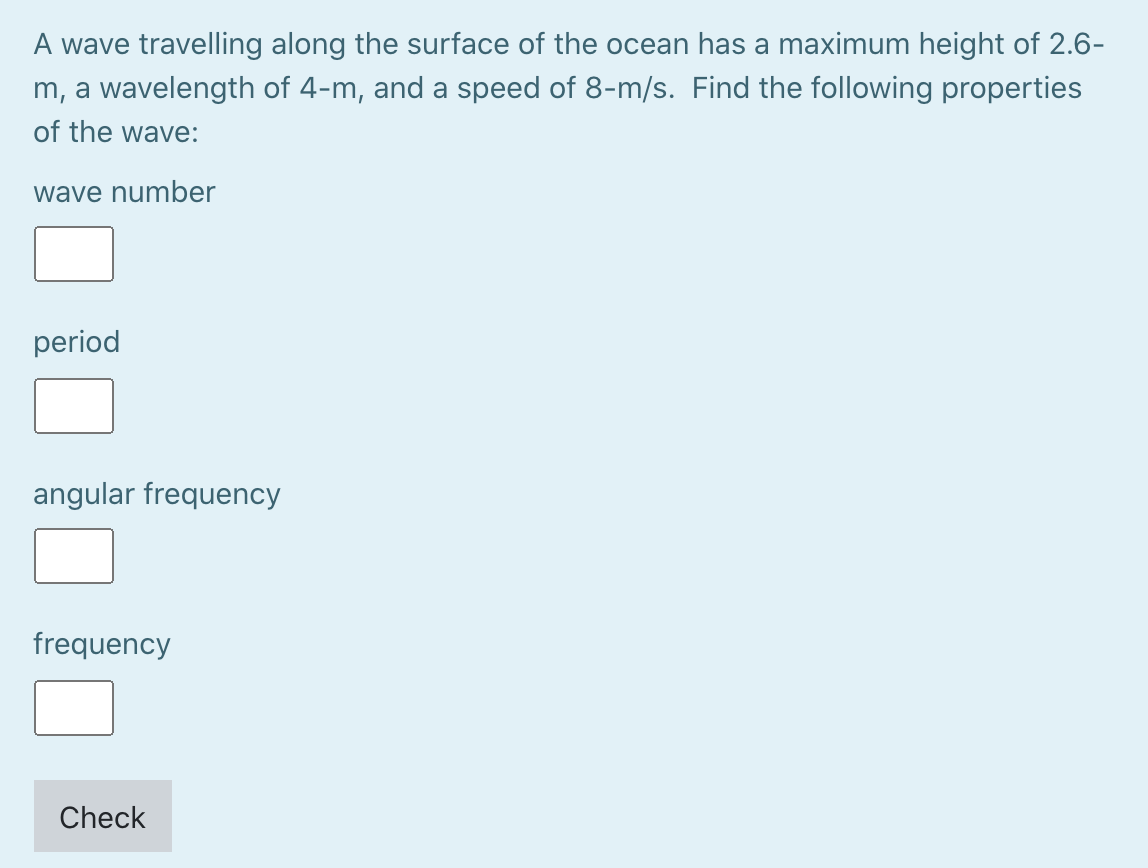 Solved A wave travelling along the surface of the ocean has | Chegg.com