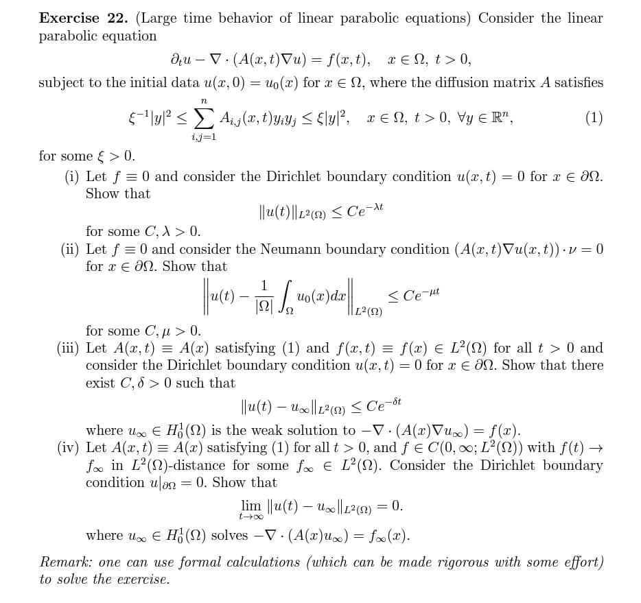 Solved Exercise 22. (Large time behavior of linear parabolic | Chegg.com