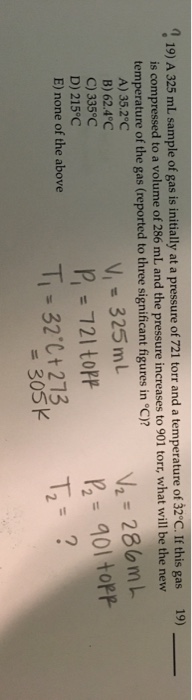 Solved A 325 mL sample of gas is initially at a pressure of | Chegg.com