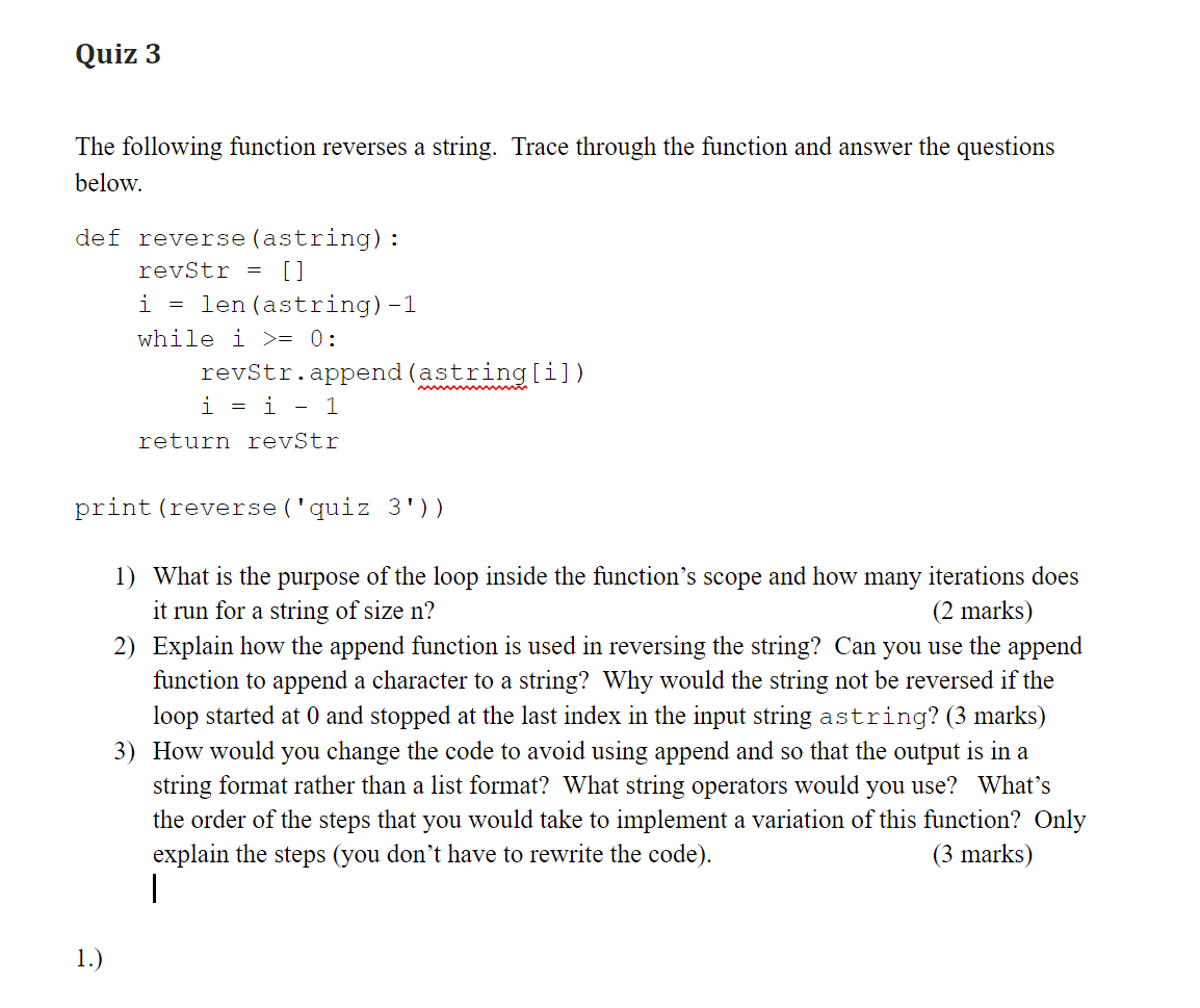 Solved The Following Function Reverses A String. | Chegg.com