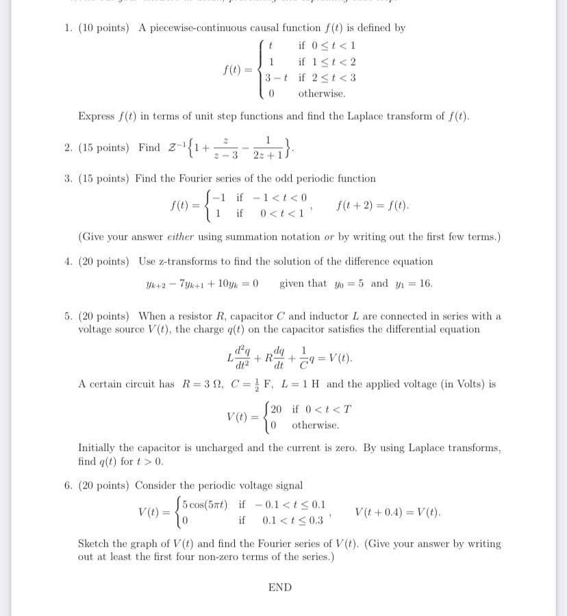 Solved 1. (10 points) A piecewise continuous causal function | Chegg.com
