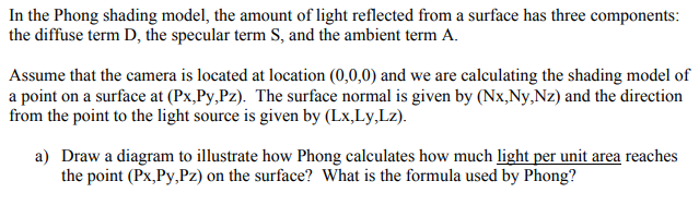 In the Phong shading model, the amount of light | Chegg.com