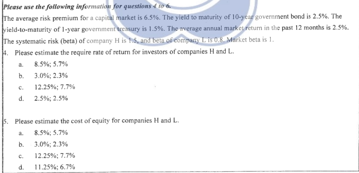 Solved Please use the following information for questions 4 | Chegg.com