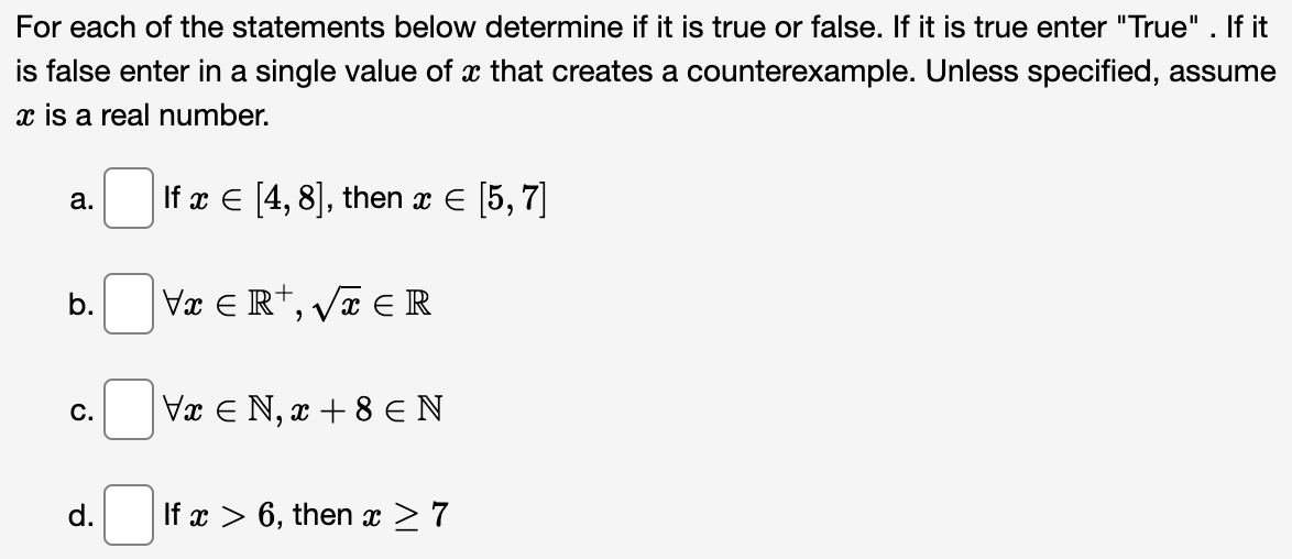 Solved For each of the statements below determine if it is | Chegg.com